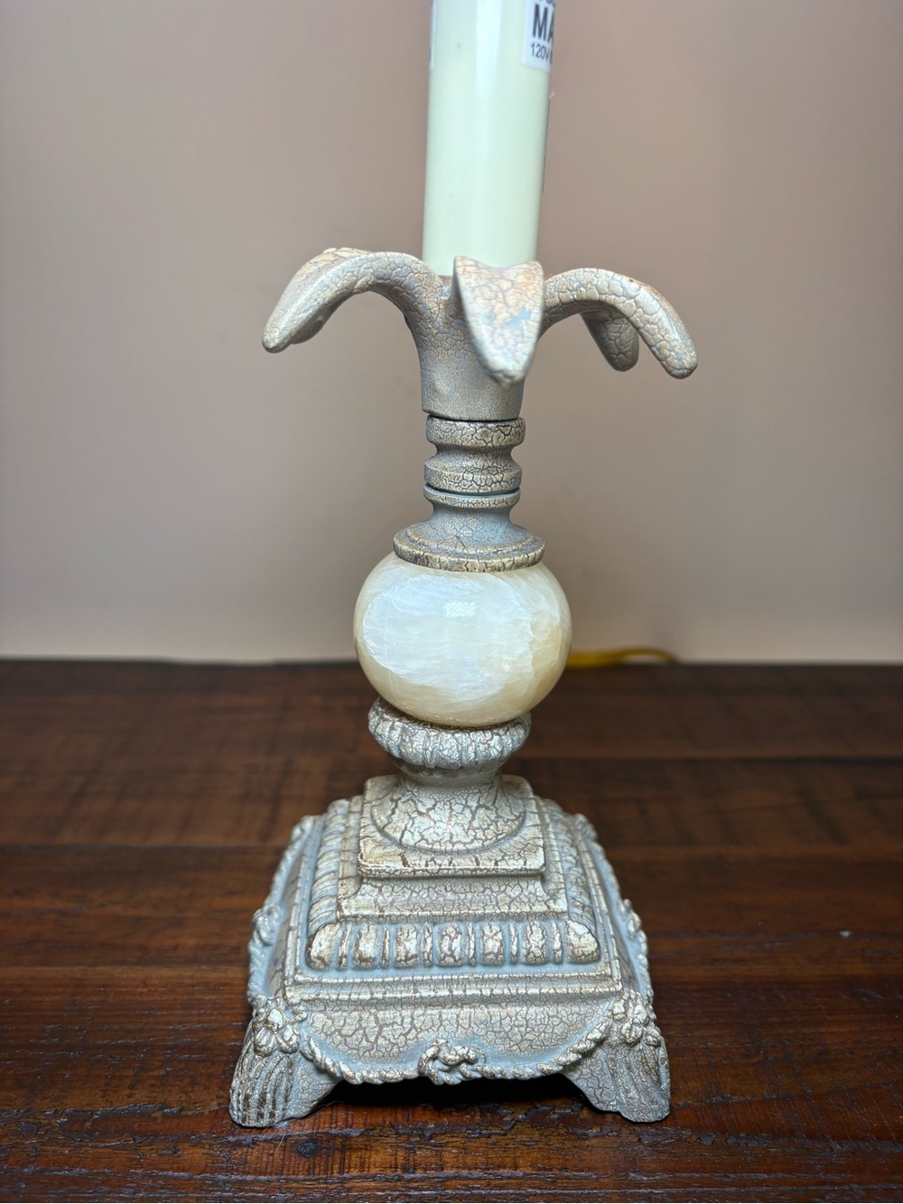 Vintage Style Accent Table Lamp / Gold Fabric Shade With Crystal Bead Drops - Picture 9 of 10